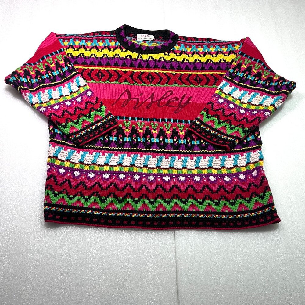 Vintage Sisley Abstract Patter Pullover Sweater Made in Italy Size Small